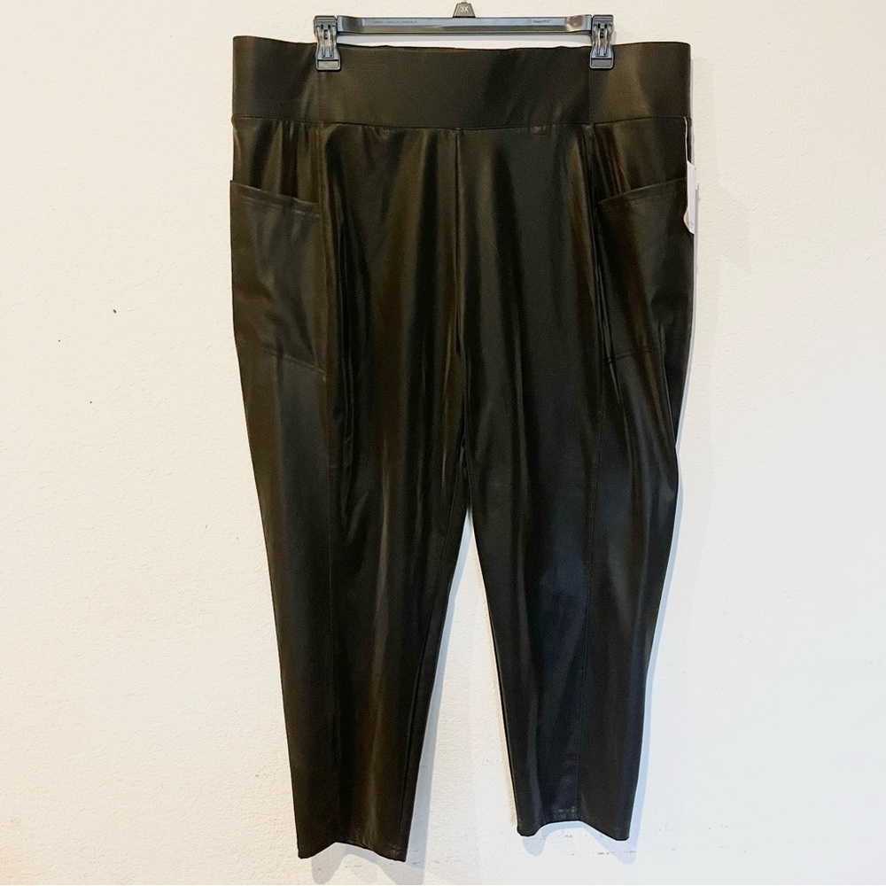 Westbound Woman Polyurethane Black Leggings, pockets & elastic waistbands, 3XL S